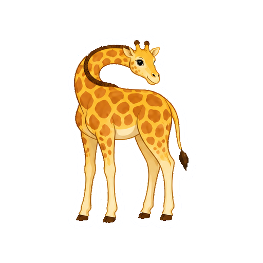 長い首を曲げて後ろを見るキリンの全身イラスト