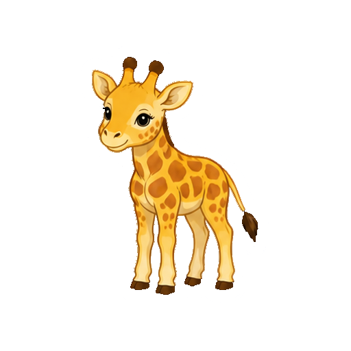 小さな子キリンが斜め向きで立つ全身イラスト
