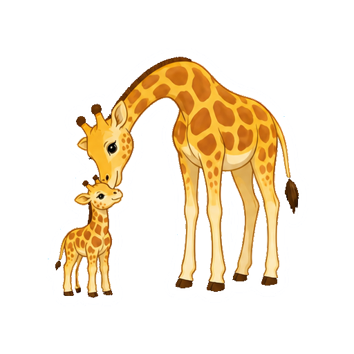 親キリンが子キリンへ首を下げて寄り添う全身イラスト