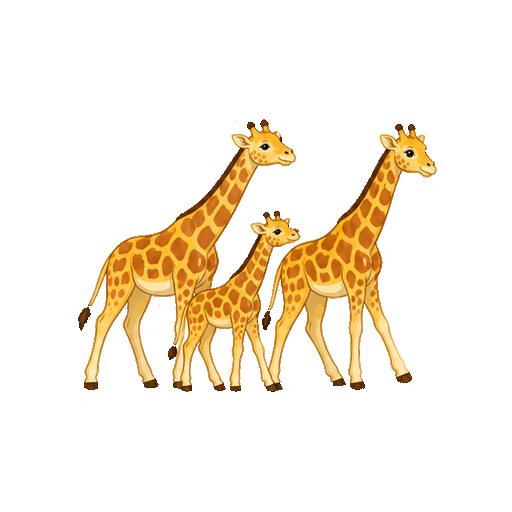 3頭のキリンが群れで歩く全身イラスト