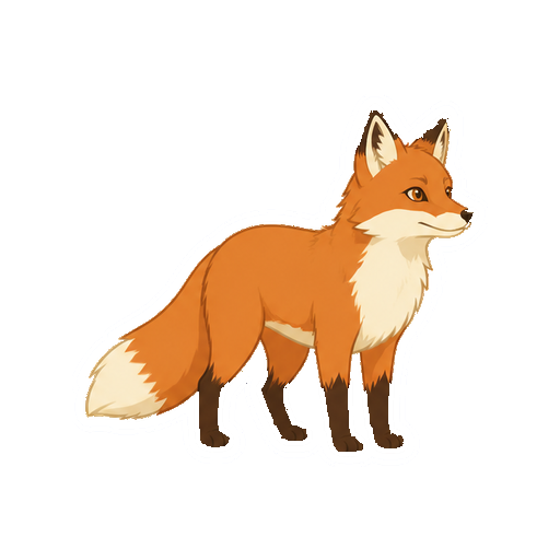 斜め向きで立つきつねの全身イラスト