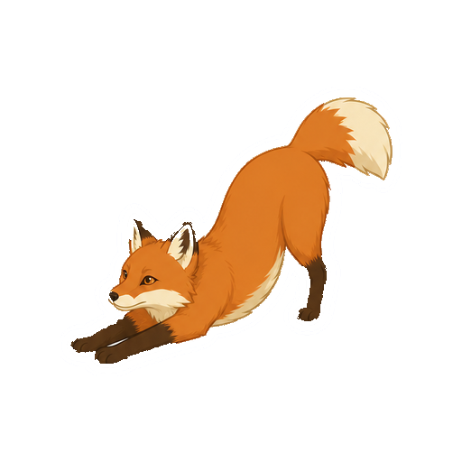 前足を伸ばして背伸びするきつねの全身イラスト