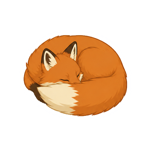 大きな尾で鼻先を覆って眠るきつねの全身イラスト