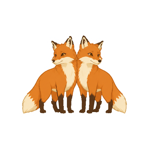 2頭で並んで立つきつねの全身イラスト