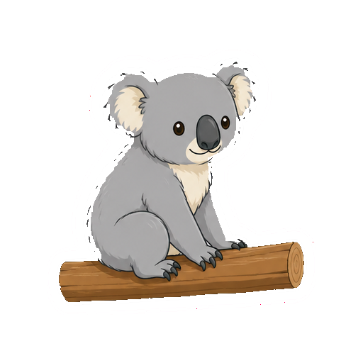 斜め向きで枝に座るコアラの全身イラスト