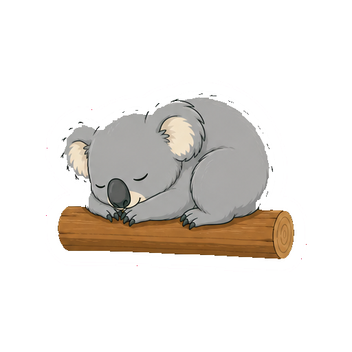 枝の上で体を丸めて眠るコアラの全身イラスト