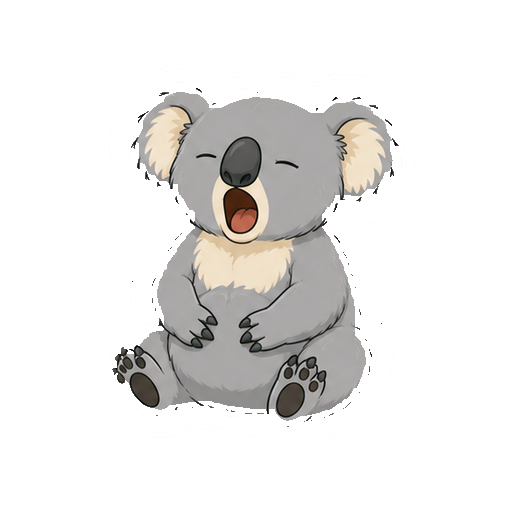 大きくあくびをするコアラの全身イラスト