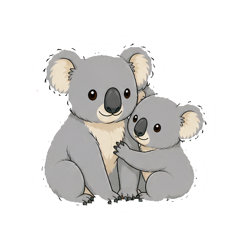 親コアラと子コアラが座って寄り添う全身イラスト