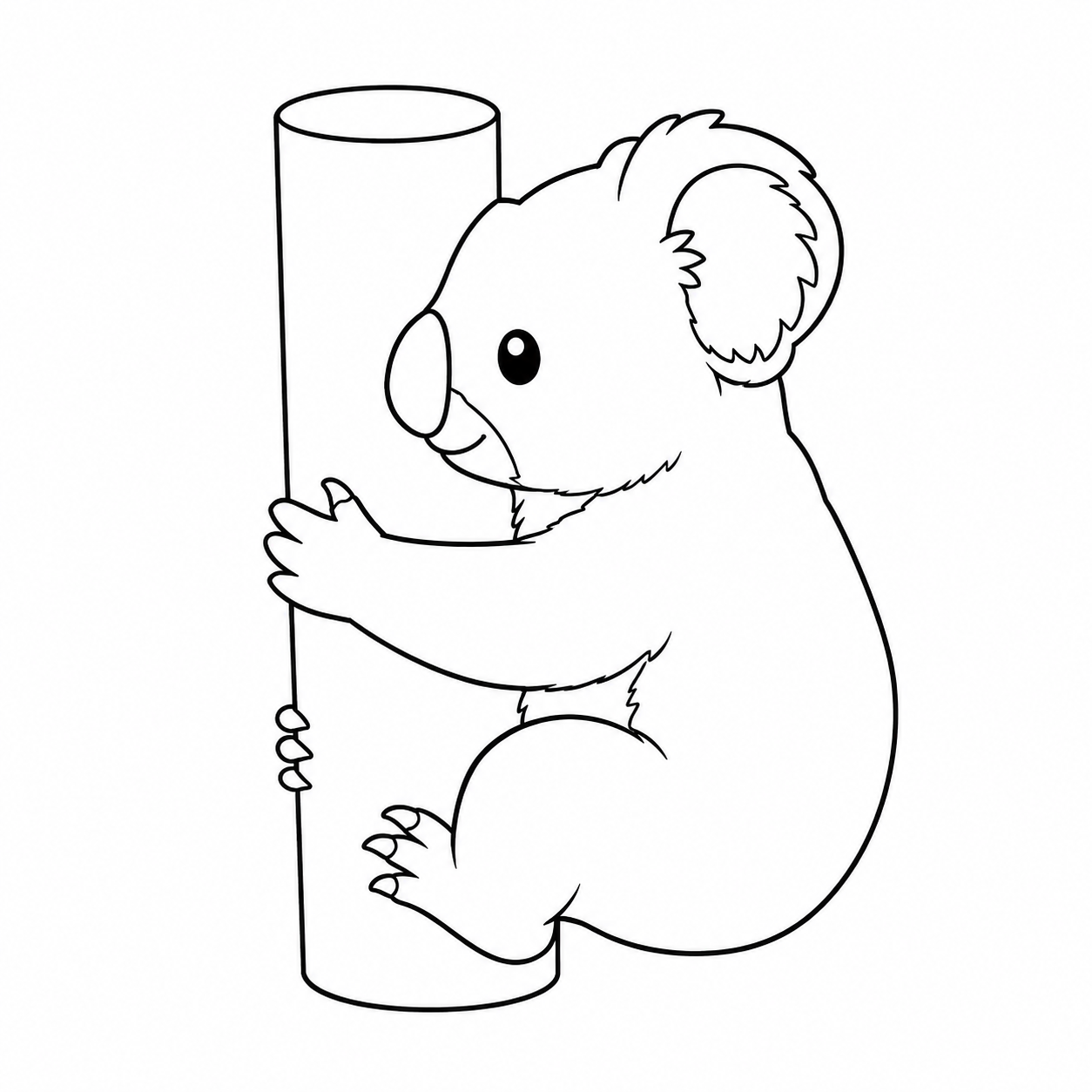横向きで木へつかまるコアラのぬりえ用線画