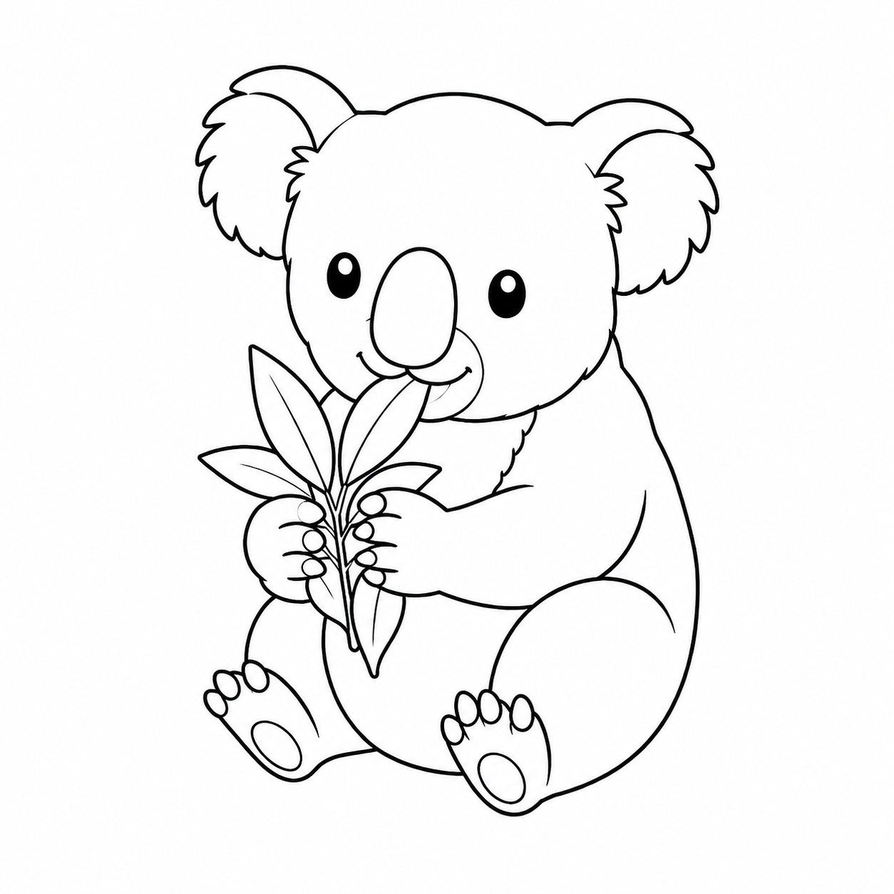 ユーカリの葉を食べるコアラのぬりえ用線画