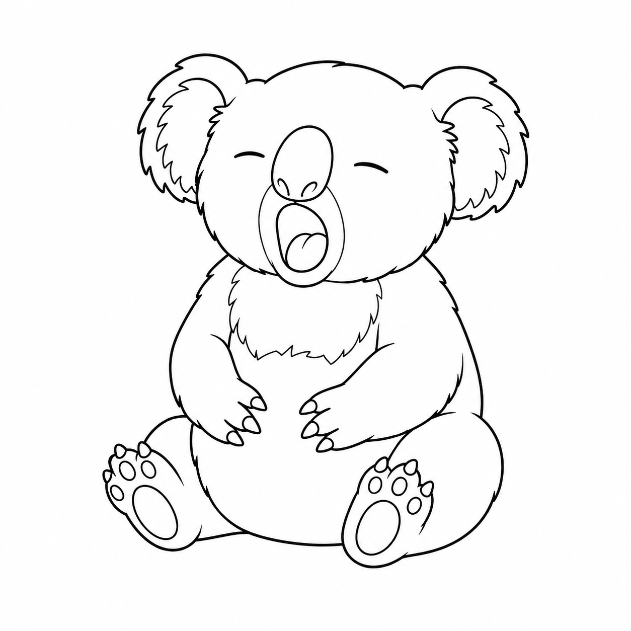 大きくあくびをするコアラのぬりえ用線画