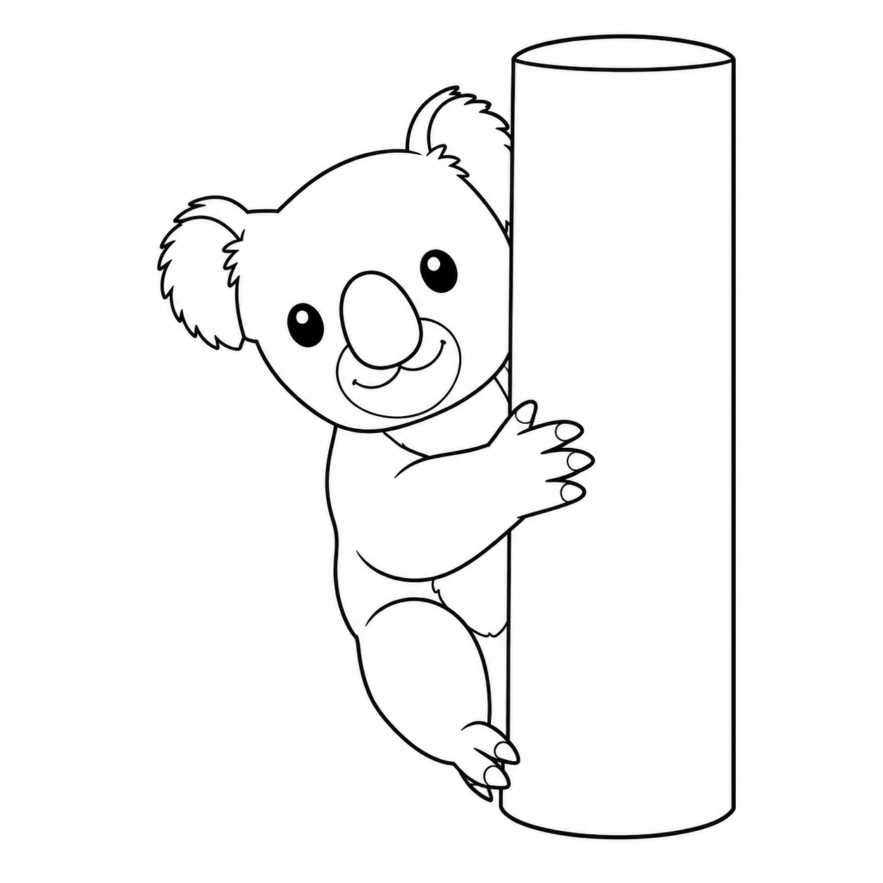 木の陰から顔を出すコアラのぬり絵用線画