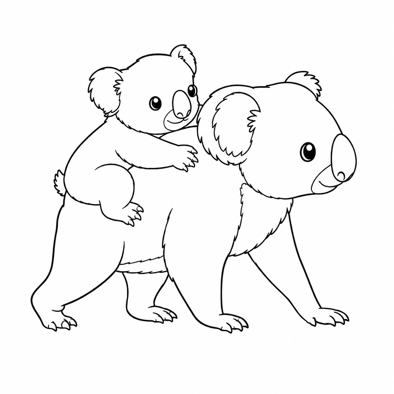 子どもを背中に載せるコアラのぬりえ用線画