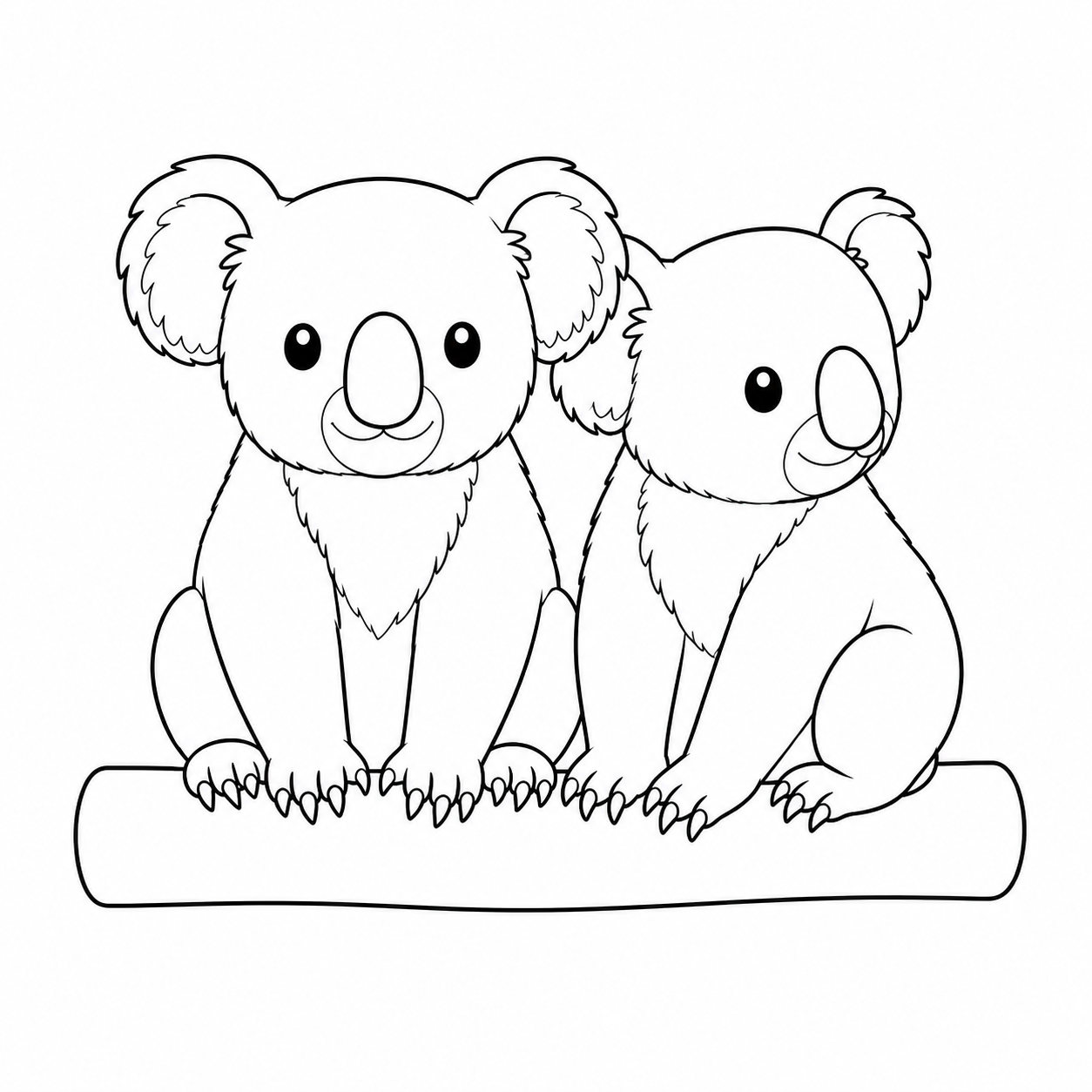 2頭で枝に並ぶコアラのぬりえ用線画