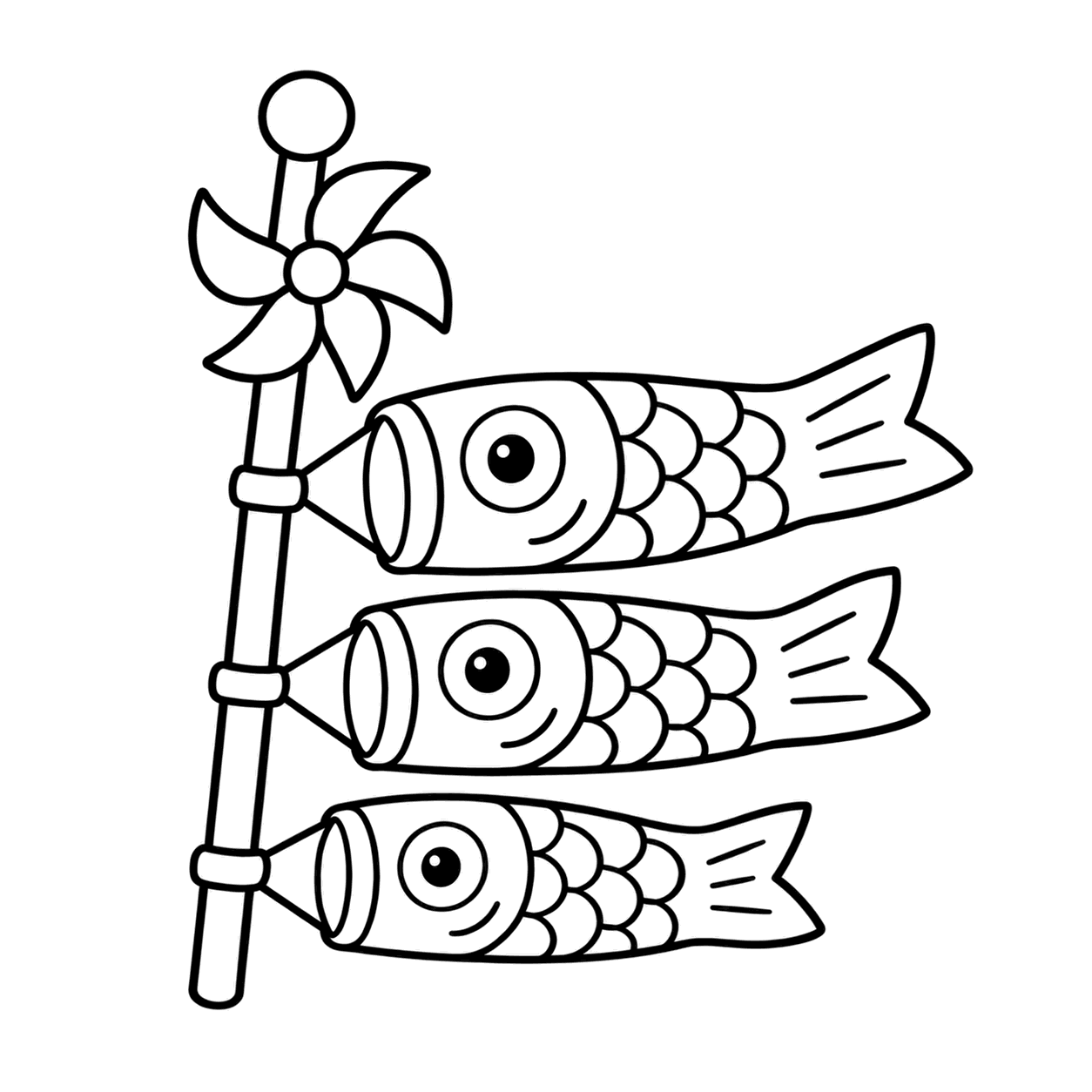 親子こいのぼりのぬりえ用線画（こどもの日のイラスト・ぬりえ24種類）