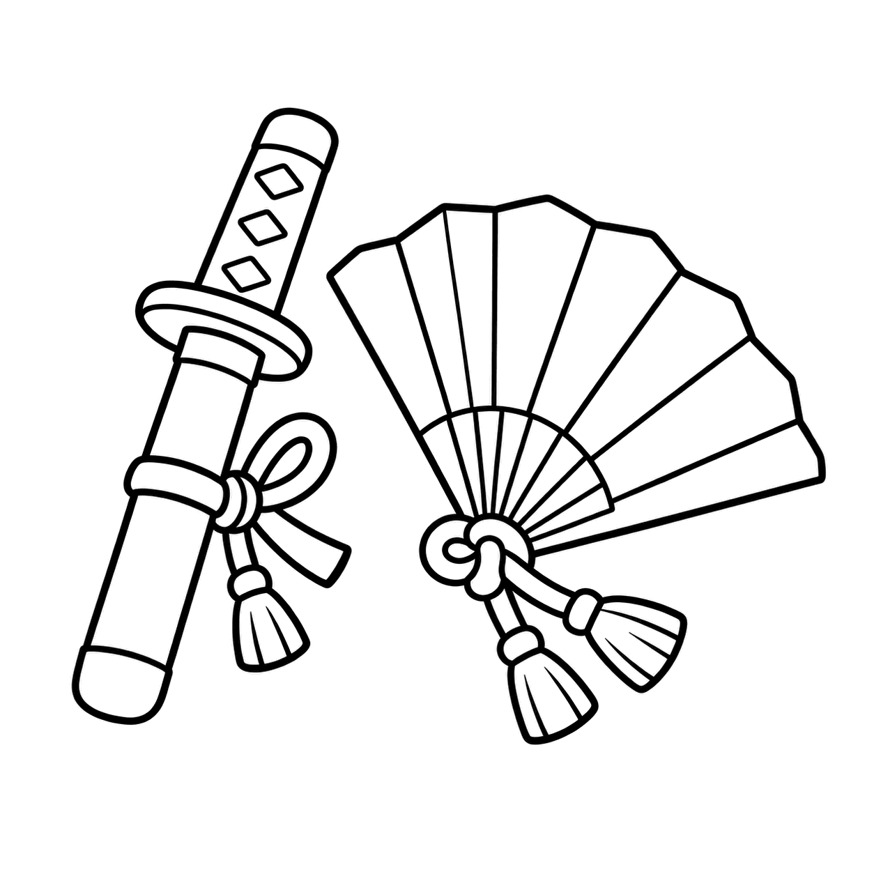 玩具の刀と扇のぬりえ用線画