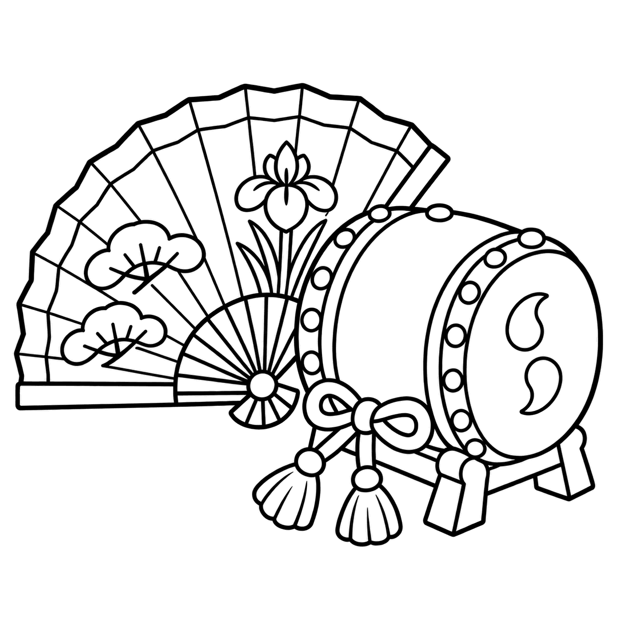扇と太鼓のぬりえ用線画