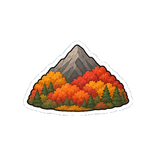 文字がない赤、オレンジ、黄色の紅葉の山アイコン