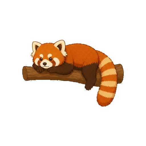 枝の上に体を伸ばして寝そべるレッサーパンダの全身イラスト
