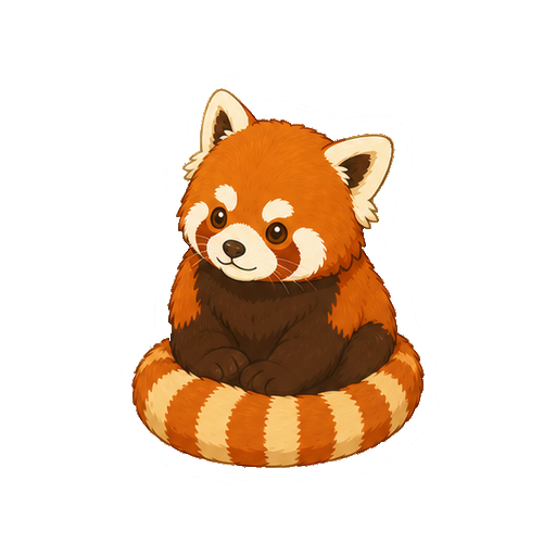 しま模様の尾を体へ巻いて座るレッサーパンダの全身イラスト
