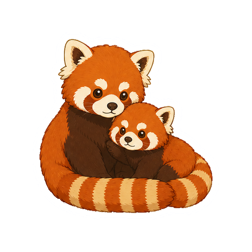 親子で寄り添って座るレッサーパンダの全身イラスト