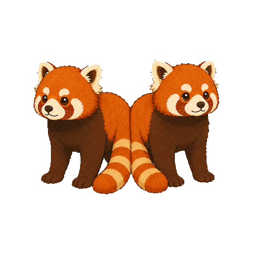 2頭で並んで立つレッサーパンダの全身イラスト