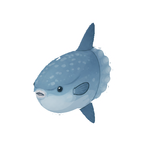 斜め手前へ向かって泳ぐマンボウの全身イラスト