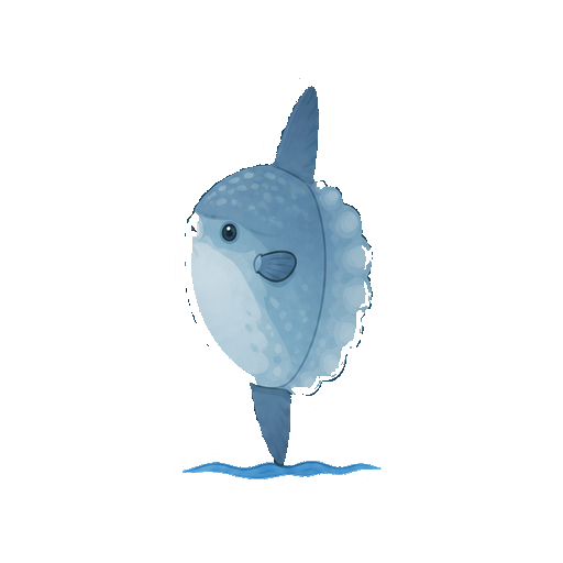 水中でゆっくりと漂うマンボウの全身イラスト