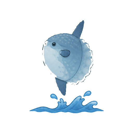水面から斜め上へ跳び上がるマンボウの全身イラスト