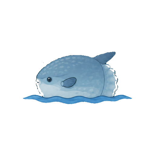 水面で横倒しになって浮かぶマンボウの全身イラスト
