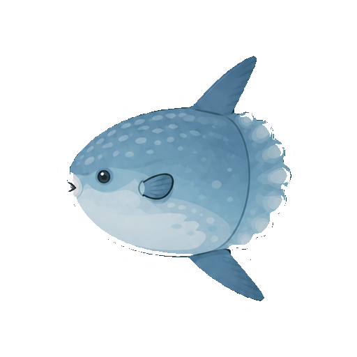 背びれと尻びれを大きく動かすマンボウの全身イラスト