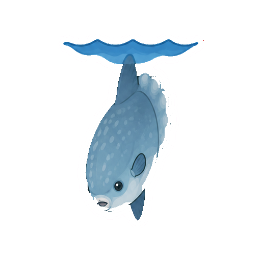 頭を下にして深い水中へ潜るマンボウの全身イラスト