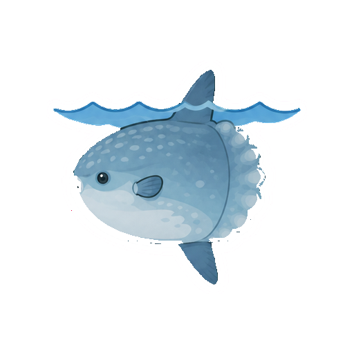 背びれを水面近くにして泳ぐマンボウの全身イラスト