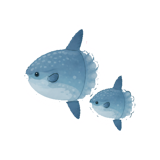親マンボウと子マンボウが並んで泳ぐ全身イラスト