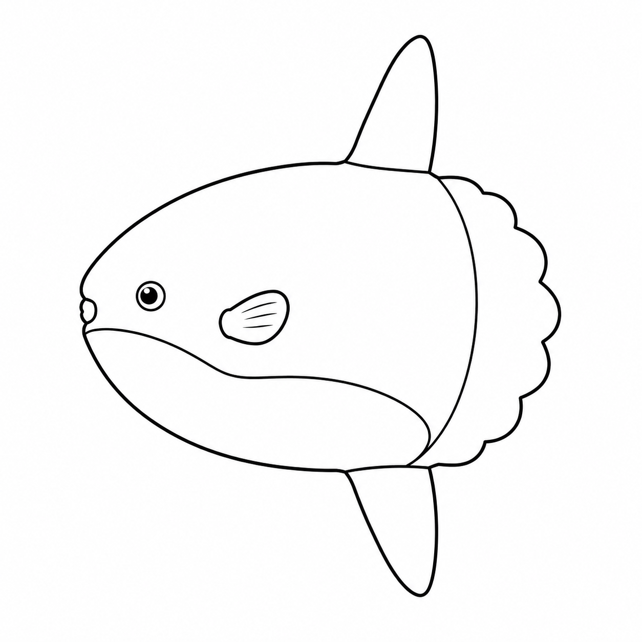 横向きで泳ぐマンボウのぬりえ用線画
