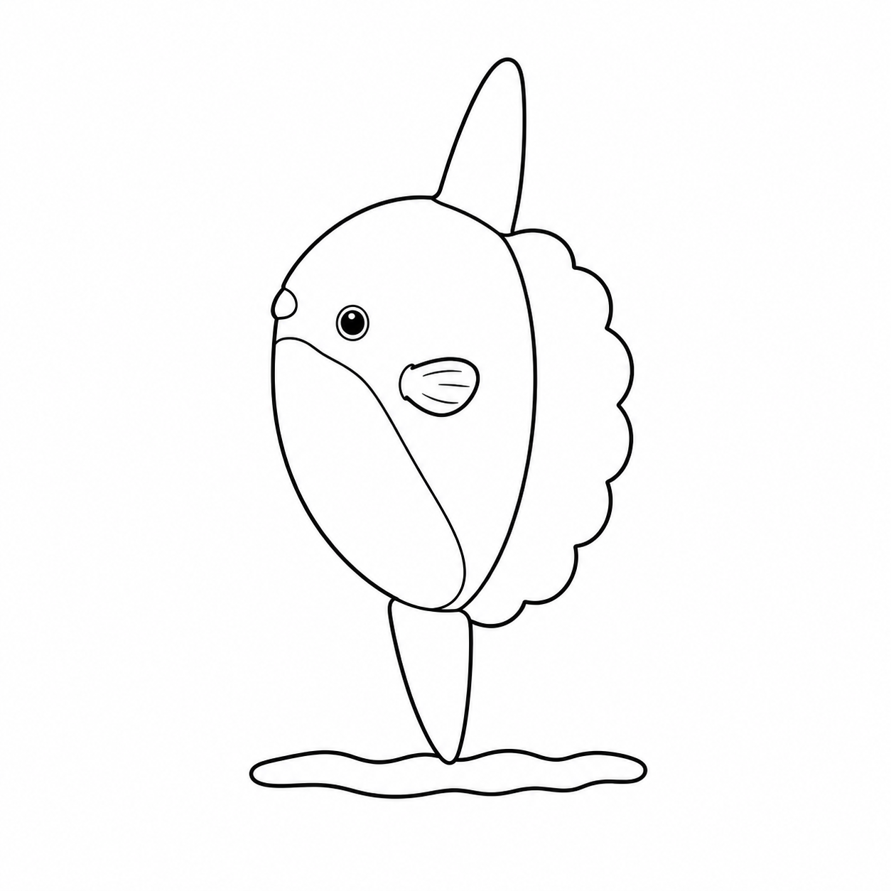 水中をゆっくり漂うマンボウのぬりえ用線画