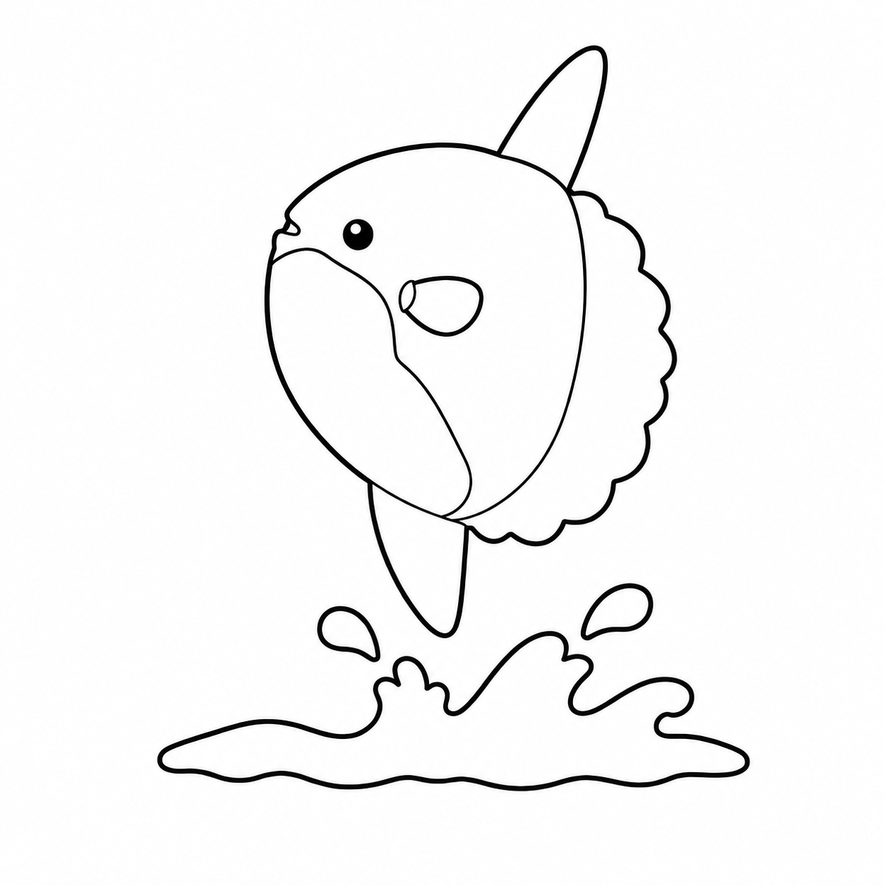 水面から跳び上がるマンボウのぬりえ用線画