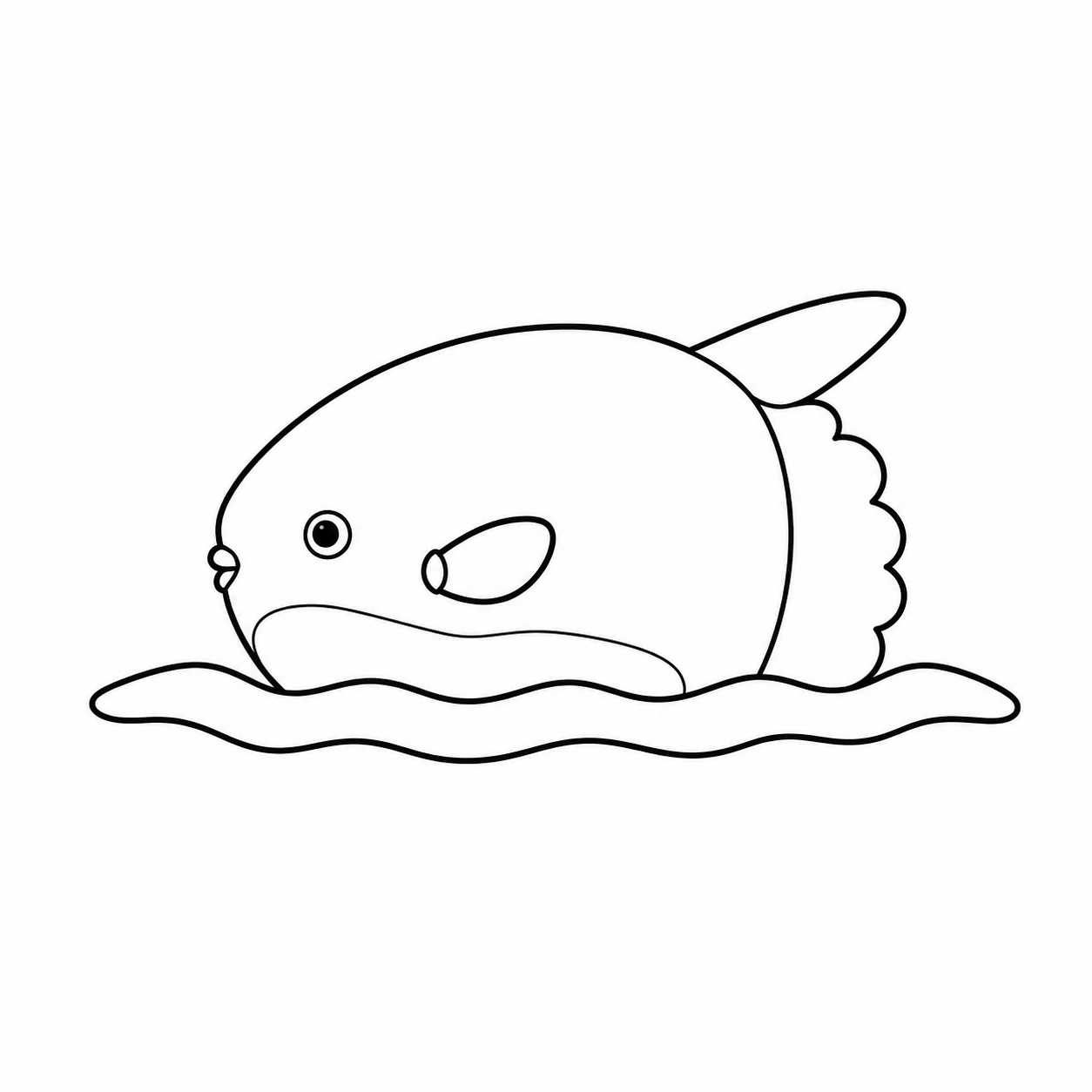 水面で横倒しになるマンボウのぬりえ用線画
