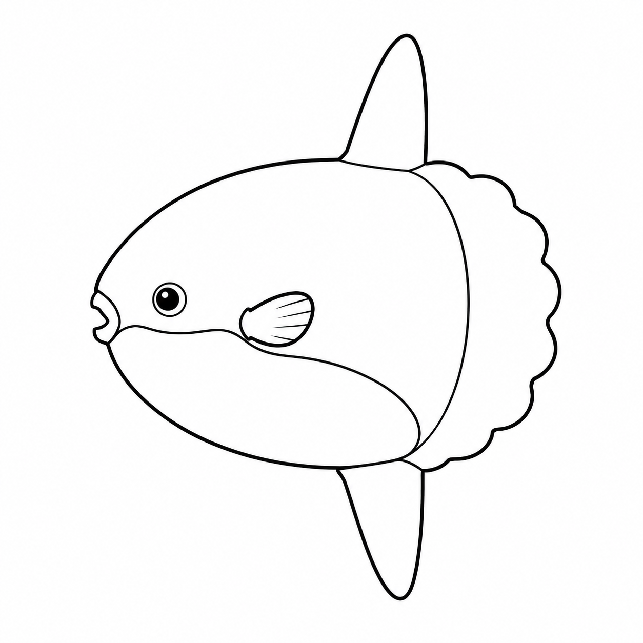 口を小さく開けるマンボウのぬりえ用線画