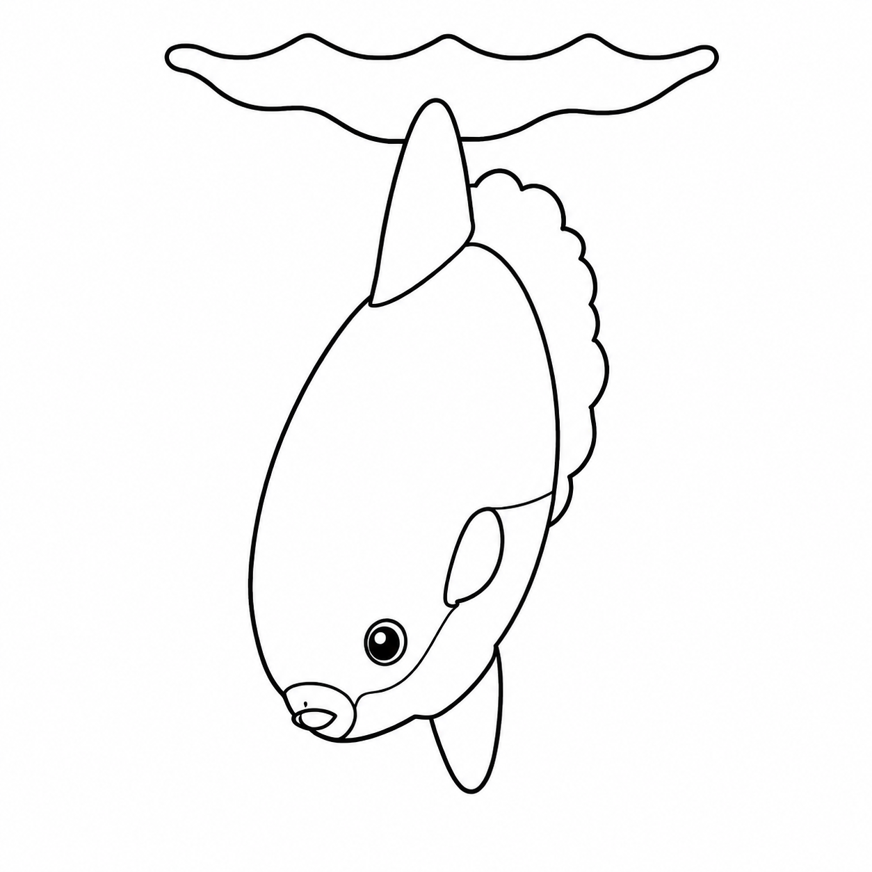 深い水中へ潜るマンボウのぬりえ用線画