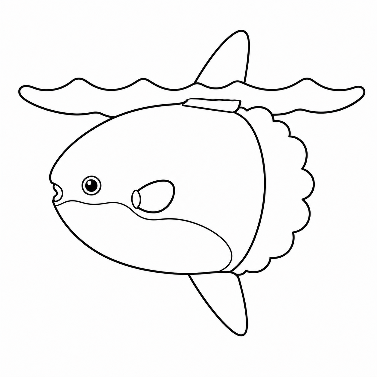水面近くを泳ぐマンボウのぬりえ用線画