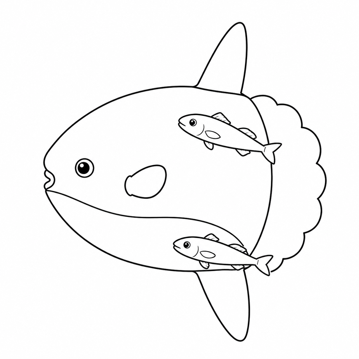 小魚に体を掃除してもらうマンボウのぬりえ用線画