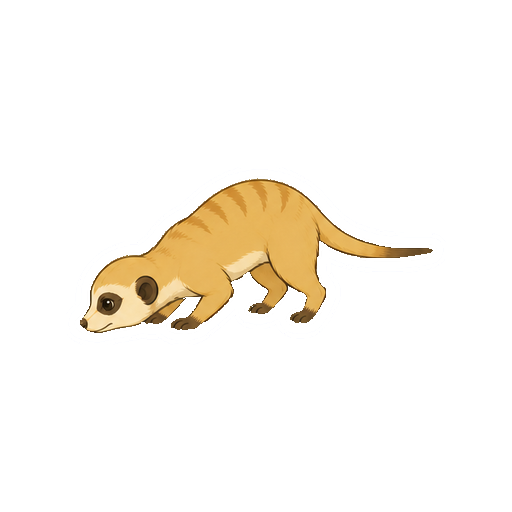 地面へ鼻を近づけて匂いを嗅ぐミーアキャットの全身イラスト
