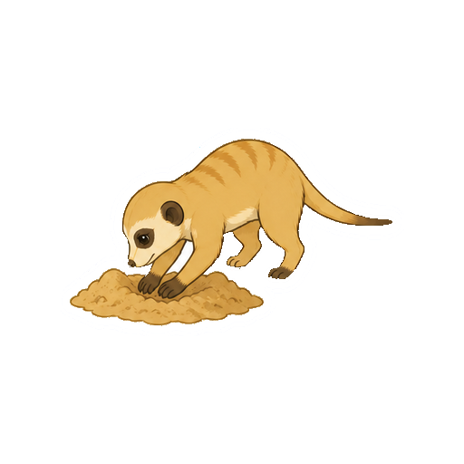 前足で小さな土を掘るミーアキャットの全身イラスト