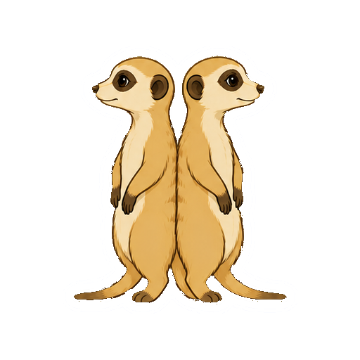 2匹のミーアキャットが背中合わせで見張る全身イラスト