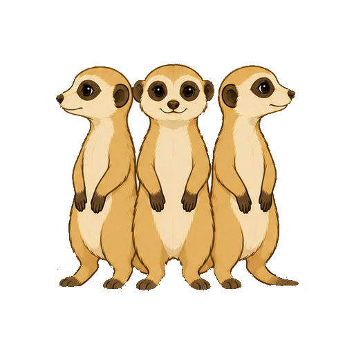 3匹のミーアキャットが並んで見張る全身イラスト