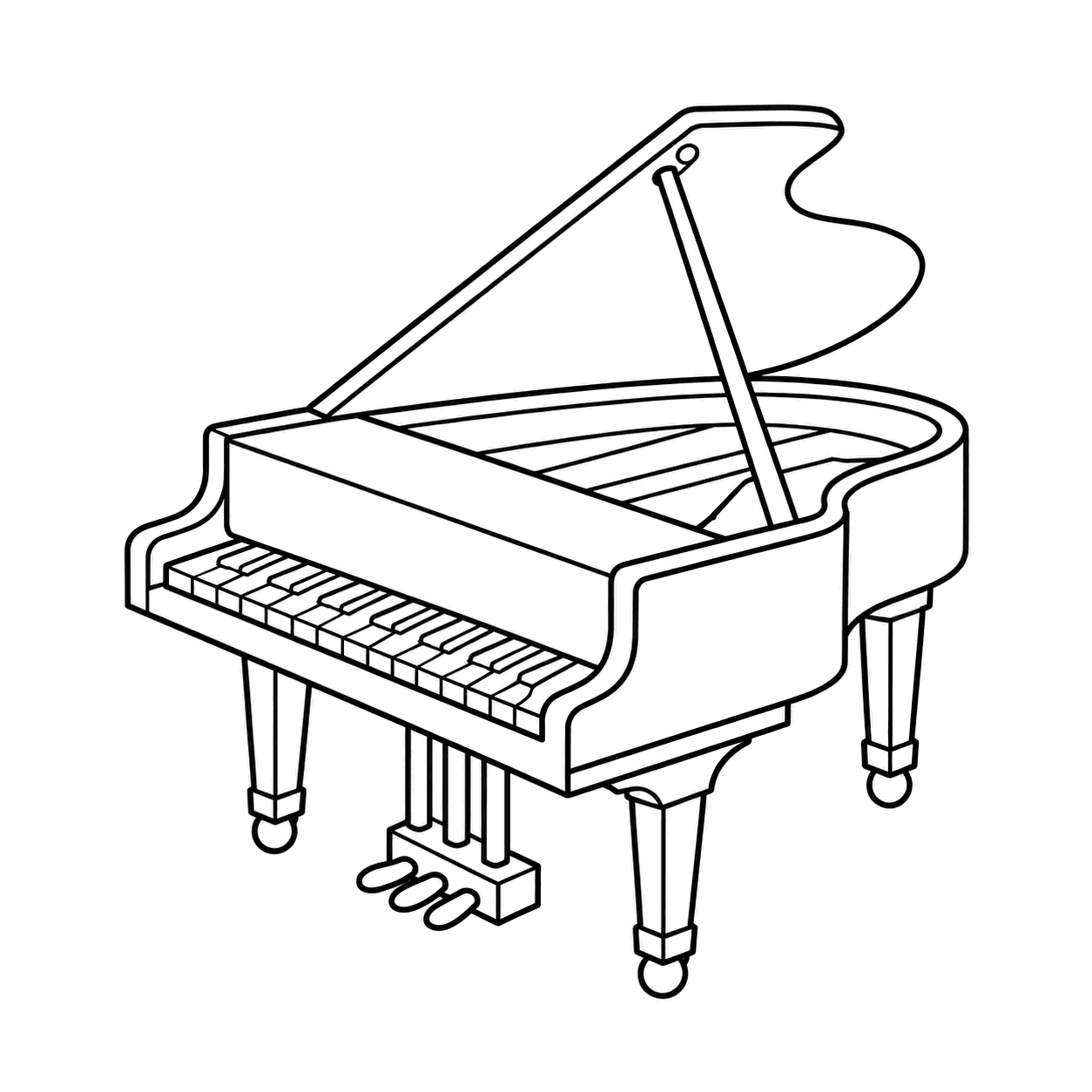 グランドピアノのぬりえ用線画（楽器のイラスト24個・ぬりえ20種類セット）