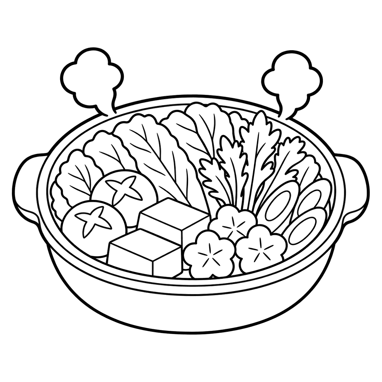 寄せ鍋のぬりえ用線画（鍋・冬の食べ物のイラスト・ぬりえ18種類）