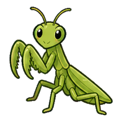 前脚を折りたたんだ緑のカマキリのアイコン