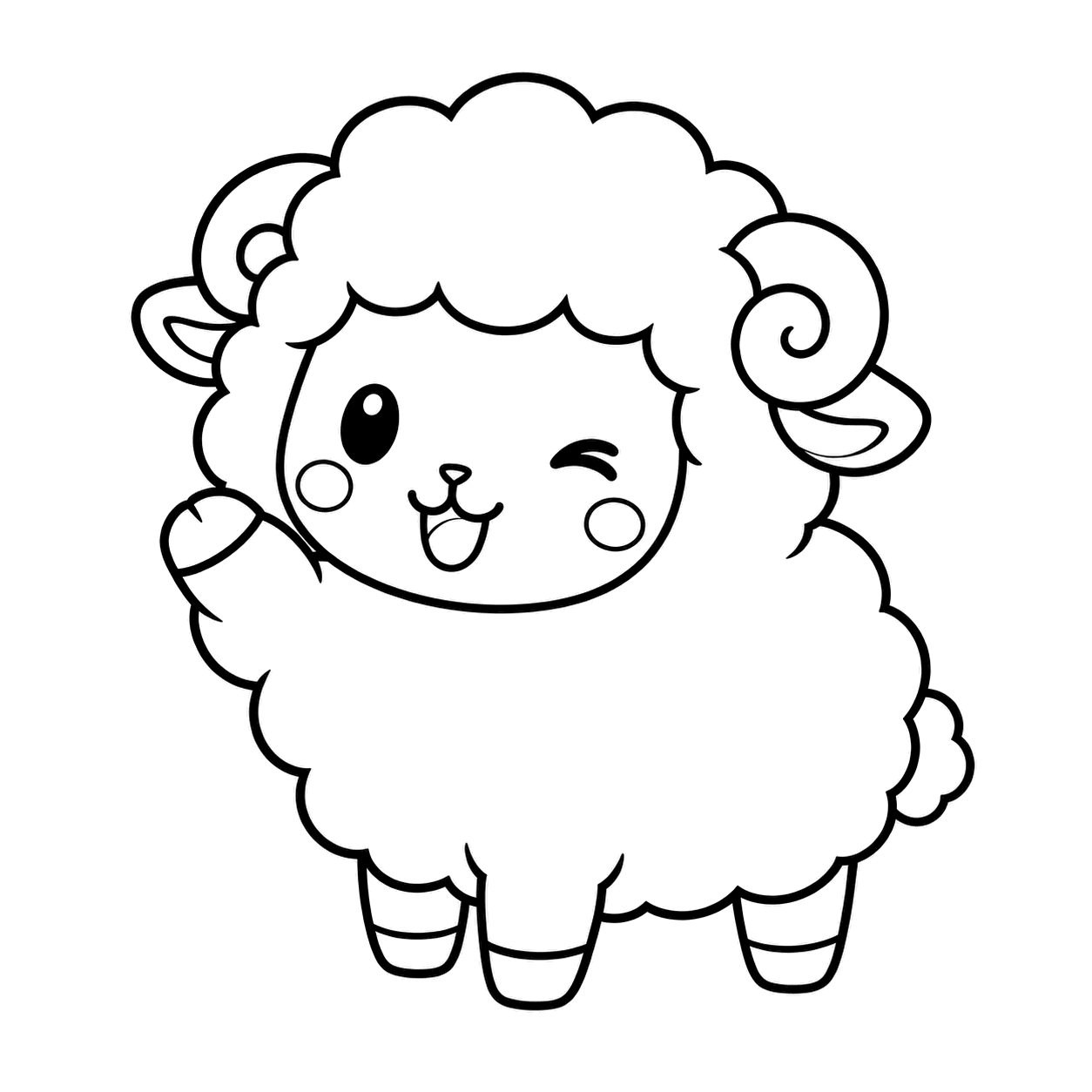 ウインクするひつじのぬりえ用線画